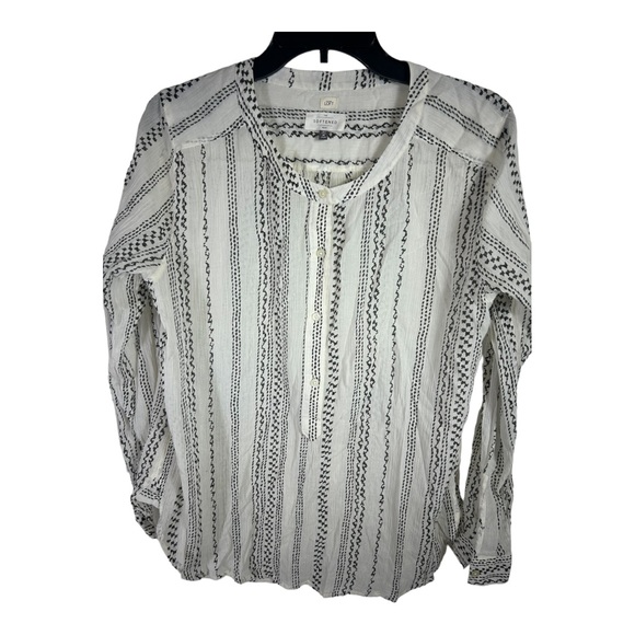 Ann Taylor Loft Size Medium Women's Blouse Black and White Long Sleeve AC110 - Picture 4 of 6